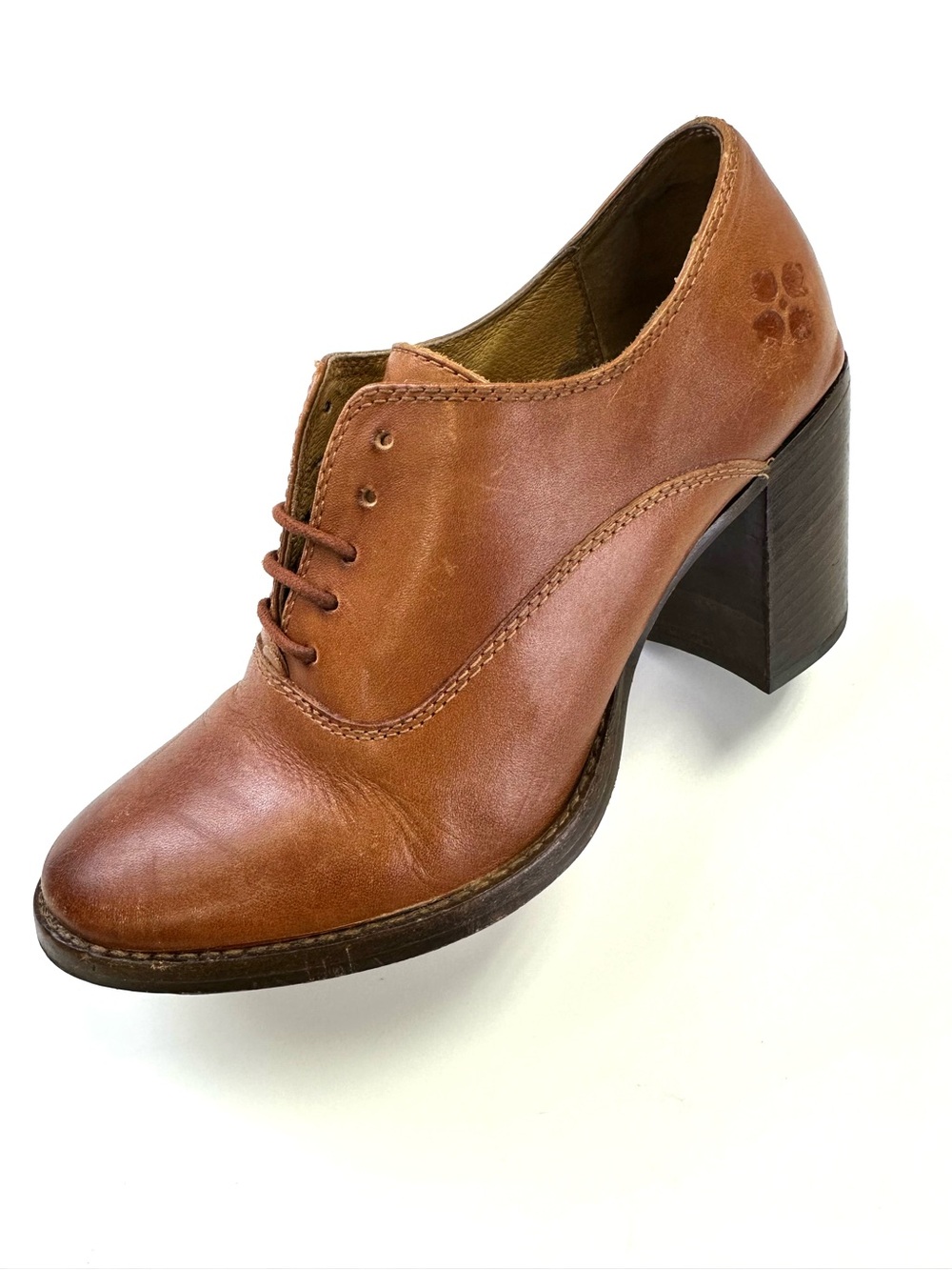 Patricia Nash Leather Oxford Heels Cognac Lace Up Stacked Heel 6.5 Vintage Inspo